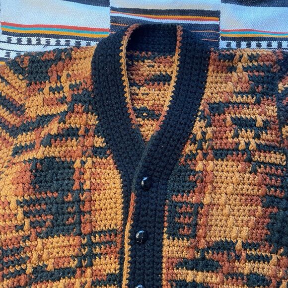 Vintage Handmade Knit Fall Button Up Sweater. OOAK. Medium. Autumn Harvest Vibes - Picture 7 of 15